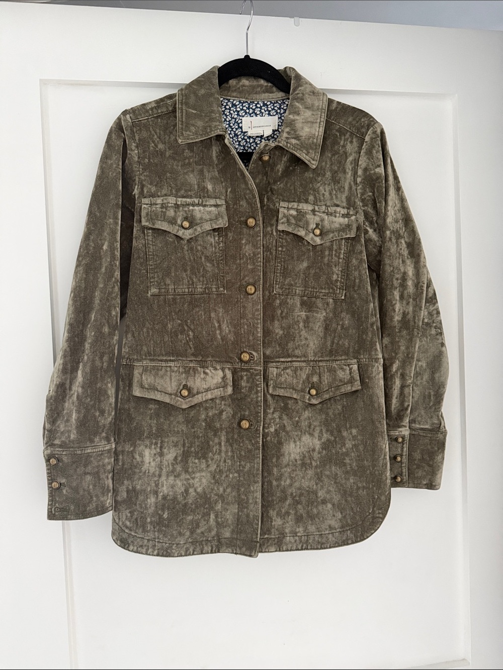 Women's Anthropologie Olive Velvet Washed Utility Jacket